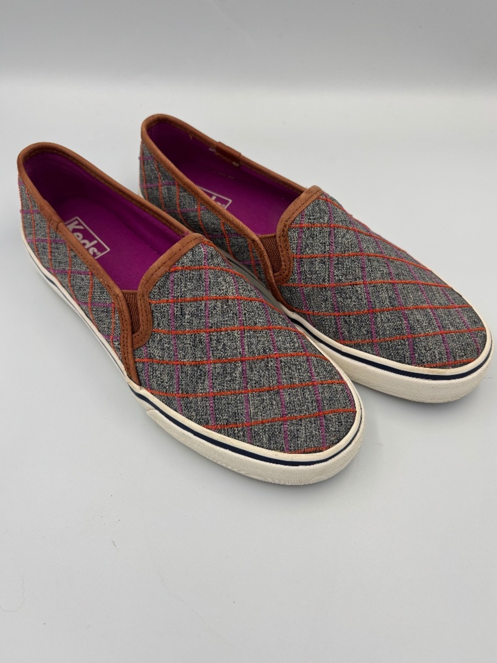 Keds Double Decker Windowpane Plaid Slip On Sneakers WF55720 size 7.5 - Picture 1 of 14